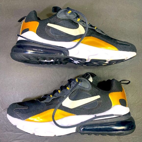 Nike Air Max 270 React Sneakers Black Gold Shoe Size 8 Womens or Youth 6.5 - Picture 5 of 11
